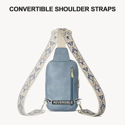 BOSTANTEN Sling Bag Quilted Crossbody Bags for Women Cross Body Purse Leather Fanny Pack with Adjustable Guitar Strap