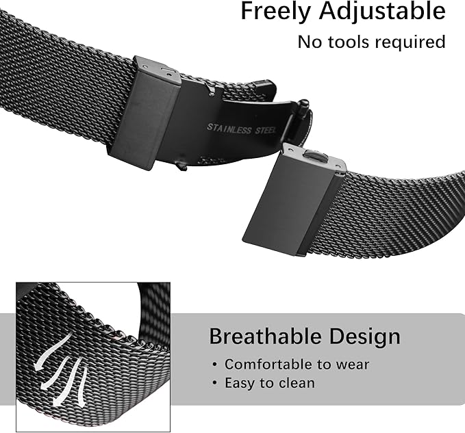 EACHE Stainless Steel Mesh Watch Band for Men Women, Quick Release Mesh Watch Straps 12mm 14mm 16mm 18mm 20mm 22mm