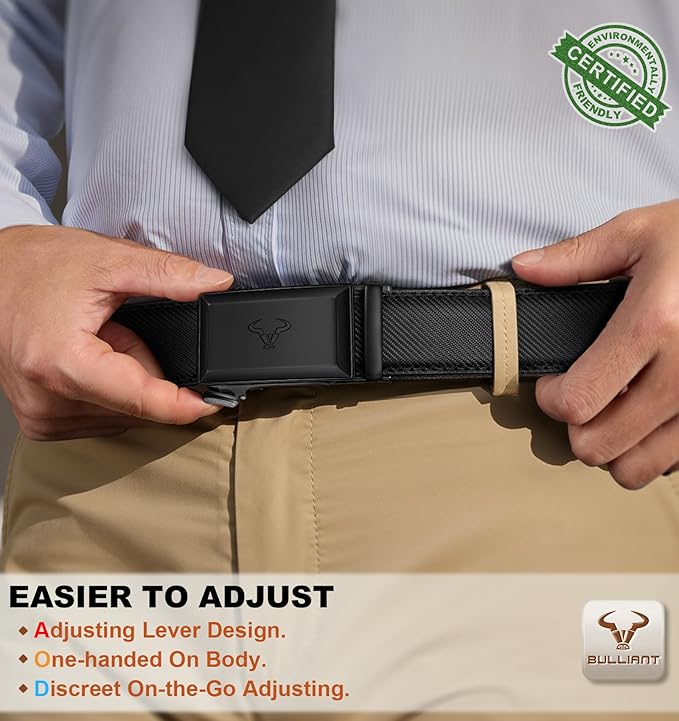 BULLIANT Men Belt,Ratchet Leather Belt Click Adjustable for Men Jeans Dress Casual 1 3/8-Cut to Fit