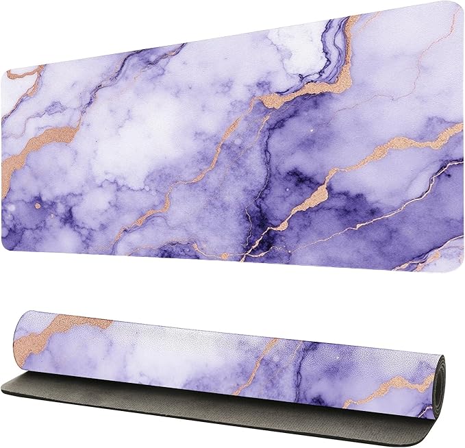 Modern Purple Marble Desk Mat, Luxurious PU Leather Desk Pad - Large Non-Slip Office Mat for a Stylish Gaming & Home Workspace, Aesthetic Desk Decor (23.6x11.8 Inch)