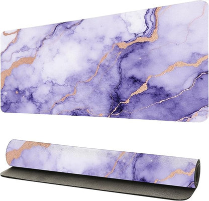 Modern Purple Marble Desk Mat, Luxurious PU Leather Desk Pad - Large Non-Slip Office Mat for a Stylish Gaming & Home Workspace, Aesthetic Desk Decor （31.5 * 15.75in）