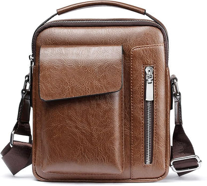 Men's Leather Crossbody Bag, Casual leather Bag for Men, Crossbody Bag Office Business,Handbag Purse Zipper