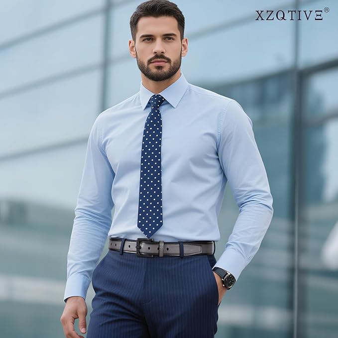 XZQTIVE Men’s Metal Free Belt Hypoallergenic Leather Belts For Jeans Dress Nickle Free TSA Belt With Black Buckle