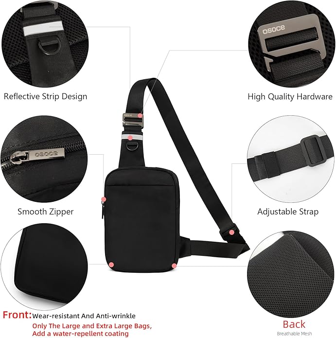 OSOCE Small Sling Bag for Men and Women with RFID Pocket, Anti Theft Crossbody Chest Bag Casual Travel Bag for Hiking
