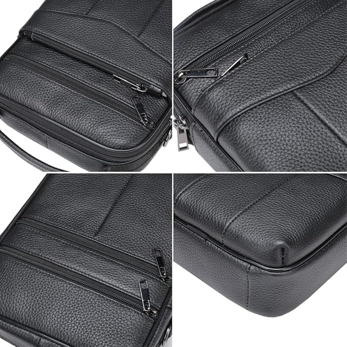 Hebetag Small Leather Sling Shoulder Bag Messenger Pack for Men Women Outdoor Travel Business