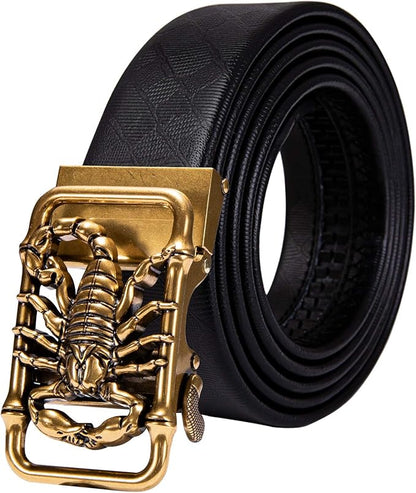 Dubulle Designer Ratchet Belt for Men Leather Fashion Adjustable Automatic Buckle Sliding Removable Dress Casual