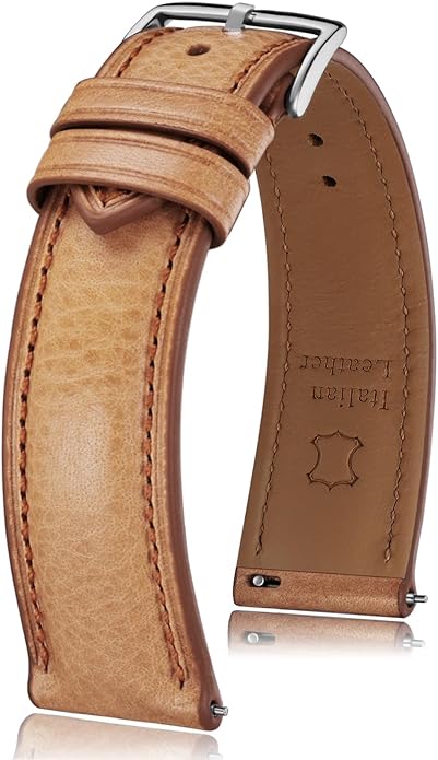 Getalia Italian leather Watch Band Tuscany Natural Vegetable-Tanned Full Grain Leather,14mm 16mm 18mm 19mm 20mm 21mm 22mm Quick Release Replacement Watch Straps for Men and Women Thick and Soft