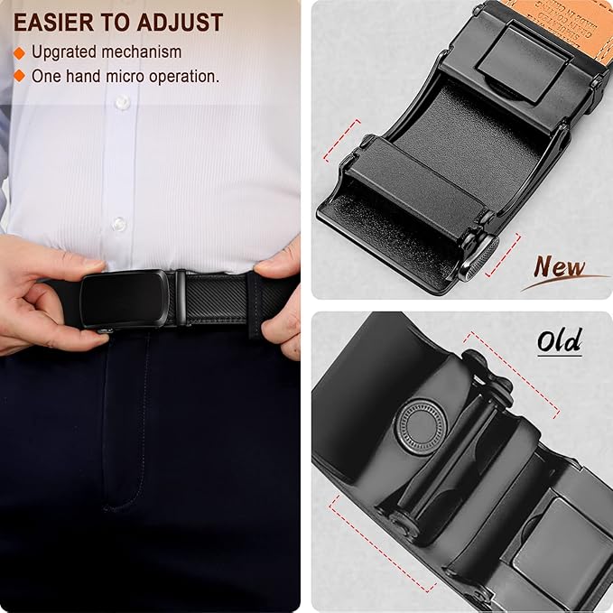 KEMISANT Belt Men, Sliding Ratchet Belt Genuine Leather For Gift Mens Dress Pants Oxfords,Size Adjustable