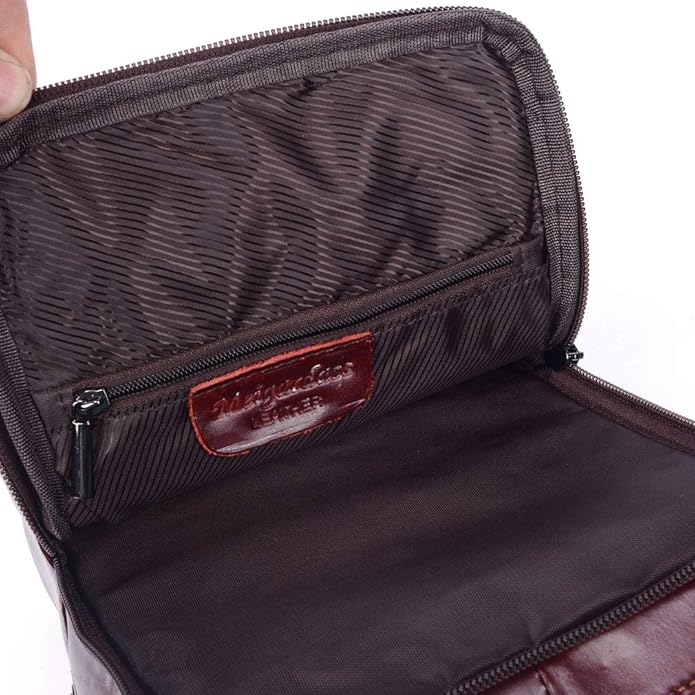 Hebetag Small Leather Sling Shoulder Bag Messenger Pack for Men Women Outdoor Travel Business