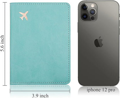 Deziliao Passport Holder,Passport Holder Card Slots, Passport and Vaccine Card Holder Combo, Cute Passport cover for Women and Men, with Waterproof Rfid Blocking, Passport Travel Wallet(Aqua Green)