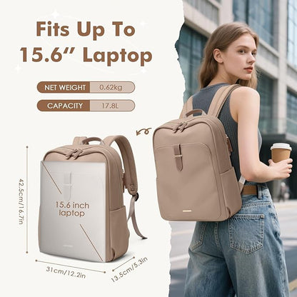 Laptop Backpack for Women,Casual Work Business Backpacks Purse Carry on Travel Backpack,15.6 Inch,Champagne Brown