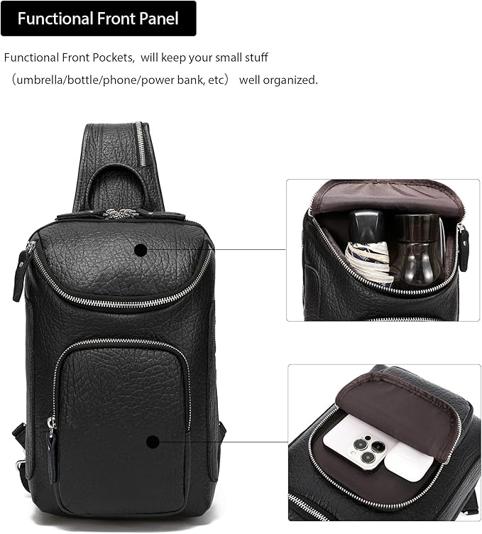 LANNSYNE Vintage Full Grain Leather Sling Bag Crossbody Chest Daypack | Vintage, Full Grain, Leather, Chest