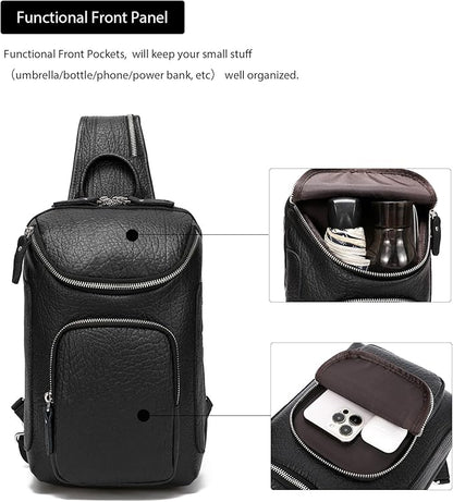 LANNSYNE Vintage Full Grain Leather Sling Bag Crossbody Chest Daypack | Vintage, Full Grain, Leather, Chest