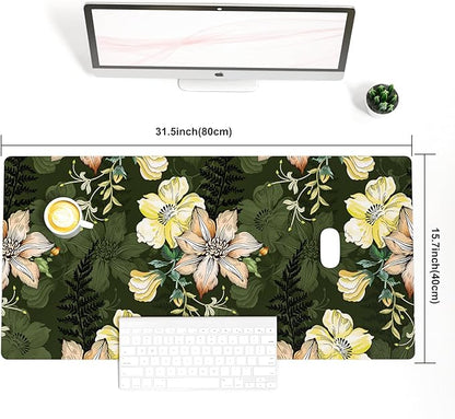 Colorful Star Large Mouse Pad, PU Leather Waterproof Desk Mat, Computer Gaming Mouse Pad, XXL Table Mousepad Non Slip Full Desk Pad for School Office Home 31.5" x 15.7" - Vintage Bold Flowers