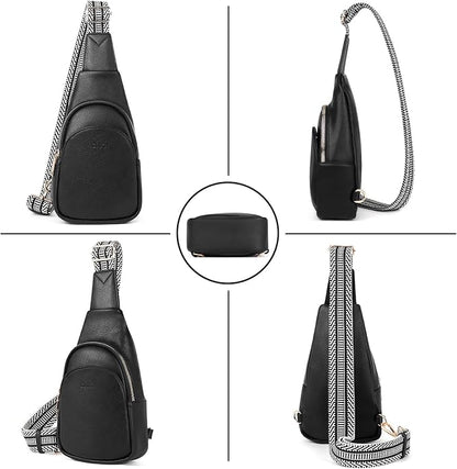 CLUCI Small Sling Bag for Women, Vegan Leather Fanny Pack Crossbody Bags for Women, Chest Bag With Guitar Strap