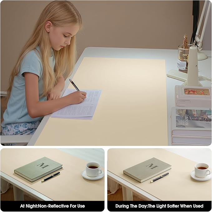Leather Desk Pad Protector 31.5x15.7inch Vanity Mat Non-Slip Large Gaming Mouse Pad Waterproof Desk Writing Pad Desk Blotter Laptop and Keyboard Mat for Office and Home(Apricot)