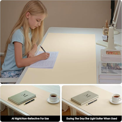 Leather Desk Pad Protector 31.5x15.7inch Vanity Mat Non-Slip Large Gaming Mouse Pad Waterproof Desk Writing Pad Desk Blotter Laptop and Keyboard Mat for Office and Home(Apricot)