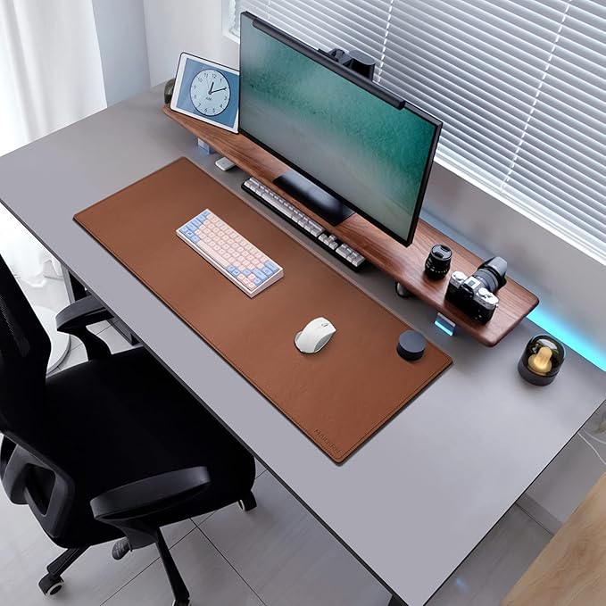 MAIDERN 40" x 16" Cork & Leather Desk Pad, Large XXL Mat, Full Mouse Pad, Reversible Protector for Gaming Home Office (Brown)