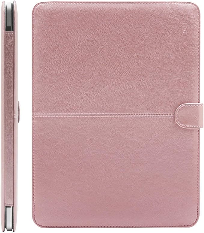 MOSISO Case Compatible with MacBook Air 13.6 inch M4 M3 M2 2025-2022 /Air 13 M1 2022-2018 /Pro 13 inch M2 M1 2025-2016, PU Leather Portfolio Protective Stand Cover, Rose Gold