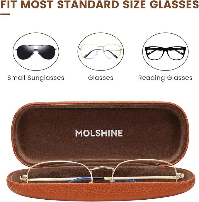 molshine Hard Shell PU Leather Glasses Case,Travel Portable Eyeglass Case for Men Women Girl Travel Study Work
