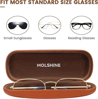molshine Hard Shell PU Leather Glasses Case,Travel Portable Eyeglass Case for Men Women Girl Travel Study Work