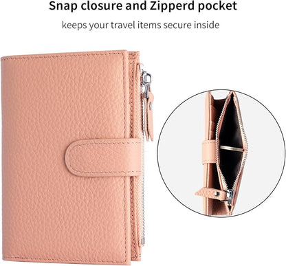 Passport wallet and Card Slot Combo RFID Blocking Slim Leather Travel Passport Wallet for Men and Women with Zippered Coins Pocket Passport holder,Pink