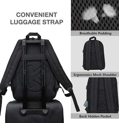 Laptop Backpack with Leather Decoration, USB Charging Port, Classic Backpack for College, Work, Travel(18 Inches/Grey