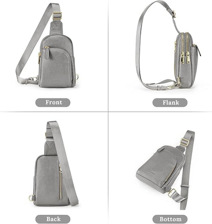 S-ZONE Genuine Leather RFID Blocking Small Sling Bag Women Crossbody Fanny Packs