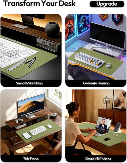 YSAGi Leather Desk Protector, Office Mat, Large Mouse Pad, Non-Slip PU Leather Blotter, Laptop Desk, Waterproof Writing Pad for Office and Home (Green, 31.5" x 15.8")