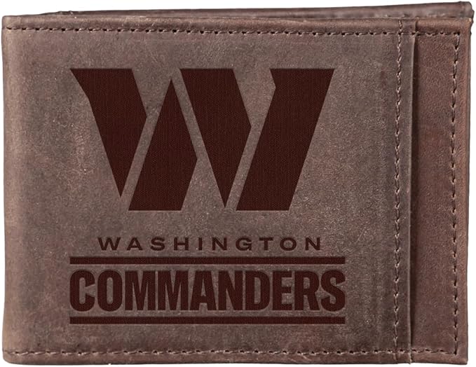Team Sports America NFL Washington Commanders Front Pocket Slim Wallet for Men | Minimalist Leather RFID Blocking Bifold Card Holder with Money Clip | Officially Licensed Stamped Logo