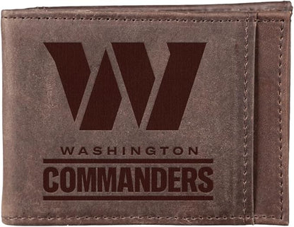 Team Sports America NFL Washington Commanders Front Pocket Slim Wallet for Men | Minimalist Leather RFID Blocking Bifold Card Holder with Money Clip | Officially Licensed Stamped Logo
