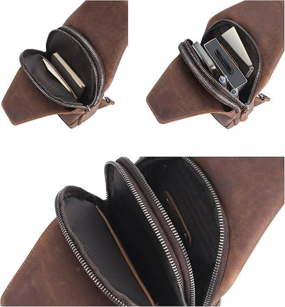 Genuine Leather Sling Bag for Men and Women Chest Pack Purse Crossbody Shoulder Bag Sling Backpack