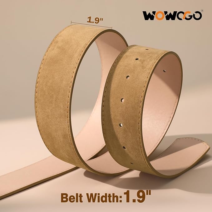 Women Wide Leather Belts for Dresses 1.9" Chunky Western Vintage Thick Suede Waist Belt with Brass Buckle