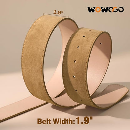 Women Wide Leather Belts for Dresses 1.9" Chunky Western Vintage Thick Suede Waist Belt with Brass Buckle