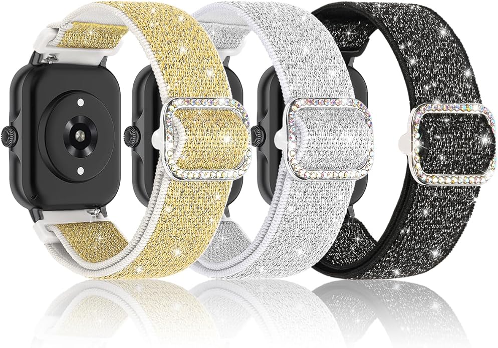 Sparkly Elastic Nylon Bands Compatible with Woneligo/Fitpolo Smart Watch IDW13, 22mm Stretchy Straps for TOOBUR IDW19/ENOMIR IDW19/MILOUZ IDW19/Gydom IDW19/Faweio IDW19/Hoowel IDW19/Amzhero IDW19/Tensky IDW19/WNH IDW19 Smart Watch Glitter Bands for Women