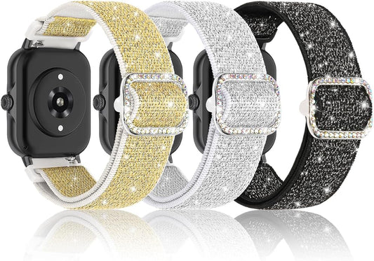 Sparkly Elastic Nylon Bands Compatible with Woneligo/Fitpolo Smart Watch IDW13, 22mm Stretchy Straps for TOOBUR IDW19/ENOMIR IDW19/MILOUZ IDW19/Gydom IDW19/Faweio IDW19/Hoowel IDW19/Amzhero IDW19/Tensky IDW19/WNH IDW19 Smart Watch Glitter Bands for Women