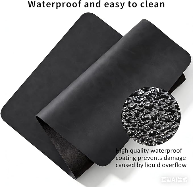 Distressed Leather Desk Mat - Non-Slip PU Leather Desk Pad Protector - Large Waterproof Mouse Pad Computer Keyboard Desk Mat Desk Accessories for Office & Home (Black, 36"x 17")