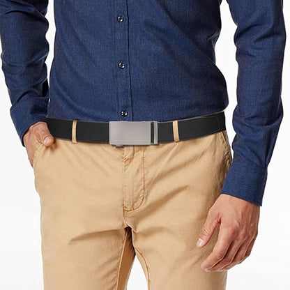 SENDEFN Men's Leather Belt Automatic Ratchet Buckle Slide Belt for Dress Casual Trim to Fit with Gift Box