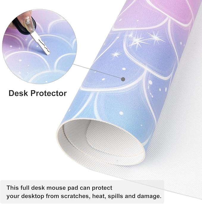 QiyI Multifunctional Office Desk Pad, Water-Resistant PU Leather Mouse Pad, Home Décor Large Desk Organizer Mat, Non Slip Base Writing Pads for Home & Office 31.5" x 11.8" - Mermaid Scales