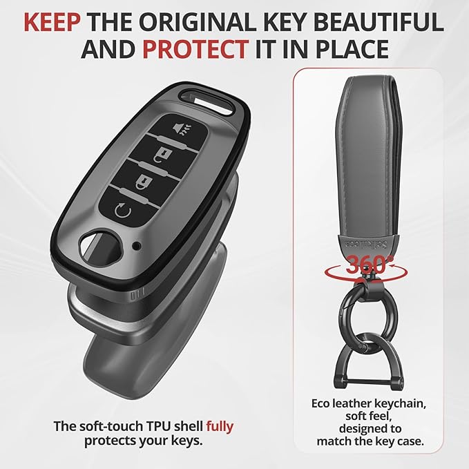 for Nissan Key Fob Cover Accessories- Matte TPU Key Fob Cover with Leather Keychain for 2023 2024 2025 2026 Rogue Pathfinder Versa 2025 2026 Sentra Patrol Armada Smart and More