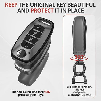 for Nissan Key Fob Cover Accessories- Matte TPU Key Fob Cover with Leather Keychain for 2023 2024 2025 2026 Rogue Pathfinder Versa 2025 2026 Sentra Patrol Armada Smart and More