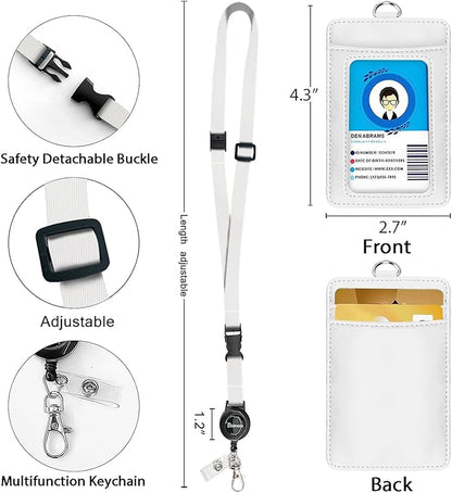 bolimoss PU Leather ID Badge Holder with Adjustable Retractable Lanyards Safety Quick Release Buckle, ID Name Badge Card Holder for Work School IDs, Cruise Ship Cards, Pass Cards