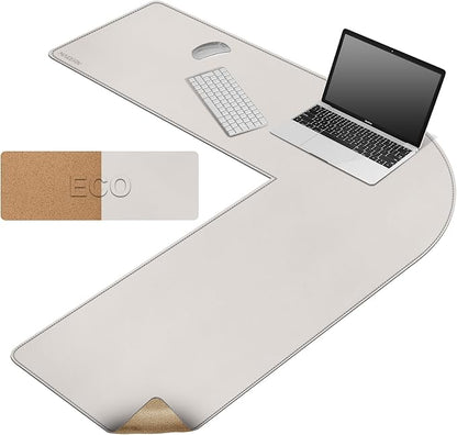 MAIDERN (43.3” + 43.3”) x 13” L Shaped Corner Desk Mat, Cork & Leather Dual Sided Desk Pad for Gaming Computer Office Home (Cream) …