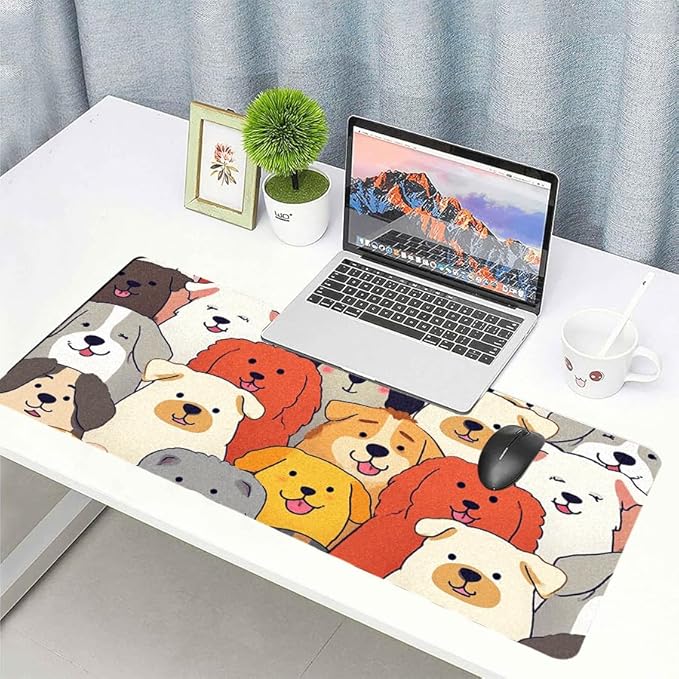 Positively Adorable Dog Desk Mat - （27.56 * 13.78in） Desk Pad, Large Non-Slip PU Leather Pad for Aesthetic Home Office & Gaming,A Gift for Dog Lovers