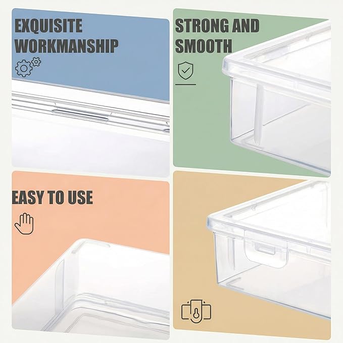 Qunclay 6 Pcs 13'' X 9'' X 2'' Plastic Storage Box with Lid Multipurpose Craft Organizers Plastic Containers Clear Pencil Case Art Satchel Storage Case for Beads Ornaments Crafts Accessories
