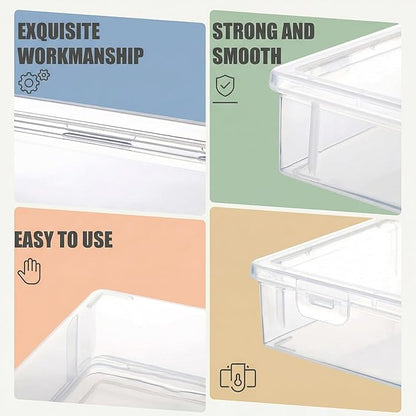 Qunclay 6 Pcs 9 x 8.7 x 2 inches Plastic Storage Box with Lid Multipurpose Craft Organizers Plastic Containers Clear Pencil Case Art Satchel Storage Case for Beads Ornaments Crafts Accessories