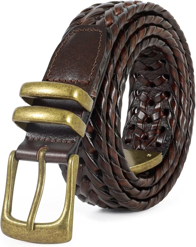 BELTROAD Braided Leather Belt for Men Casual Jeans Golf, Men's Leather Woven Alloy Buckle Hand Braided Belts Gift for Men