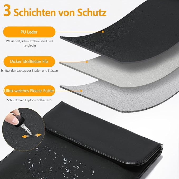 HYZUO 13.3-14 Inch Laptop Sleeve Case for MacBook Pro 14 M5/M4/M3/M2/M1 Pro/Max A3426 A3427 2026-2021, 13.3" MacBook Air/Pro, 13.5-13.8 Surface Laptop, HP Envy 13, Faux Suede Leather, Black