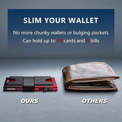 SEMORID Slim Aluminum Card Holder Wallet for Men, Durable Expandable Backplate, RFID Blocking Minimalist Metal Pop Up Wallet, Holds 12+ Cards Plus Cash