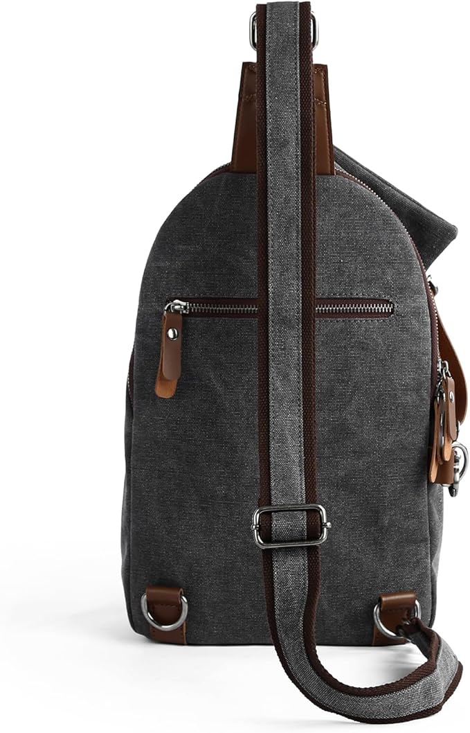MOYYI Canvas Sling Bag for Men Women, 10L Crossbody Bag Small Backpack, Casual Daypack with Anti-Theft Pocket, Vintage Canvas Shoulder Bags for Travel, Daily, Hiking, Work (Grey)